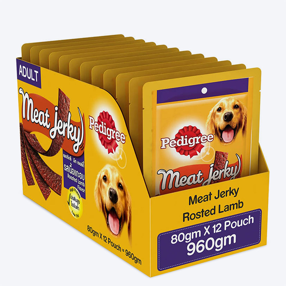 Pedigree Meat Jerky Adult Dog Treat - Roasted Lamb (Pack Of 12) - Heads Up For Tails
