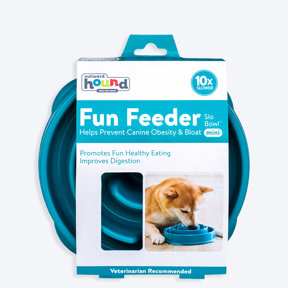 Outward Hound Fun Feeder Mini - Slow Feeder Dog Bowl (Available in Multiple Colors and Shapes) - Heads Up For Tails