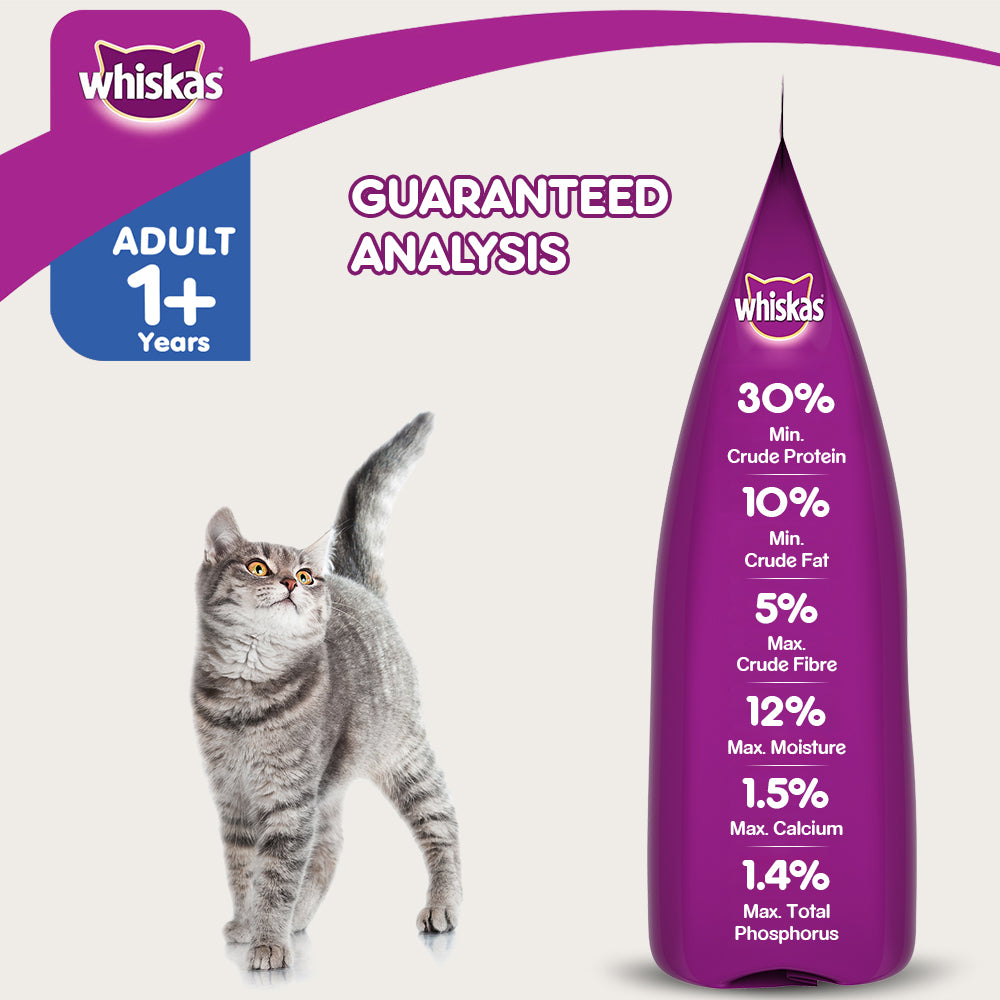 Whiskas Dry Cat Food for Adult Cats (1+ Years) For Healthy Skin & Coat - Heads Up For Tails