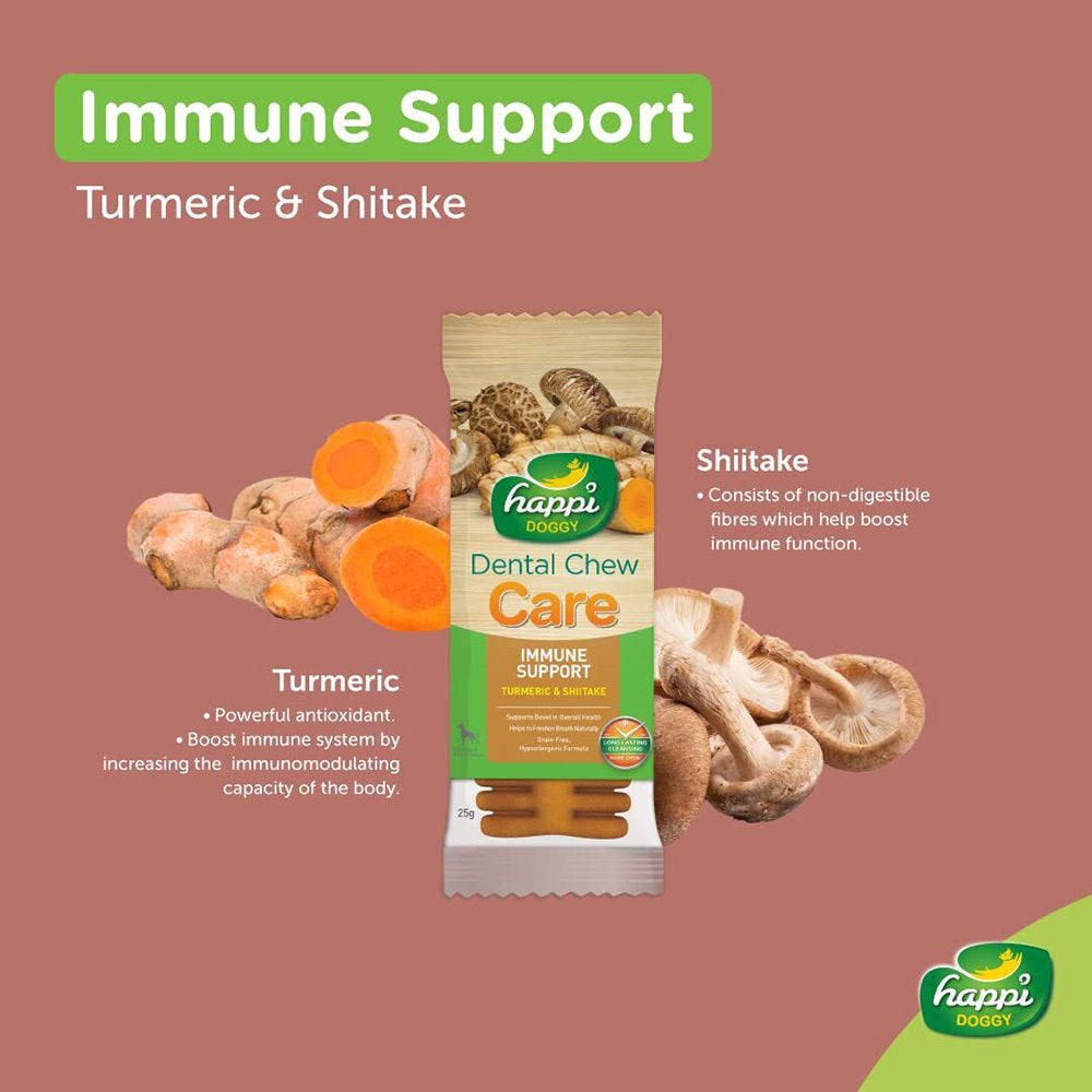 Happi Doggy Dental Chew (Immune Support ) - Turmeric & Shiitake - (Singles) - 23 g - Heads Up For Tails