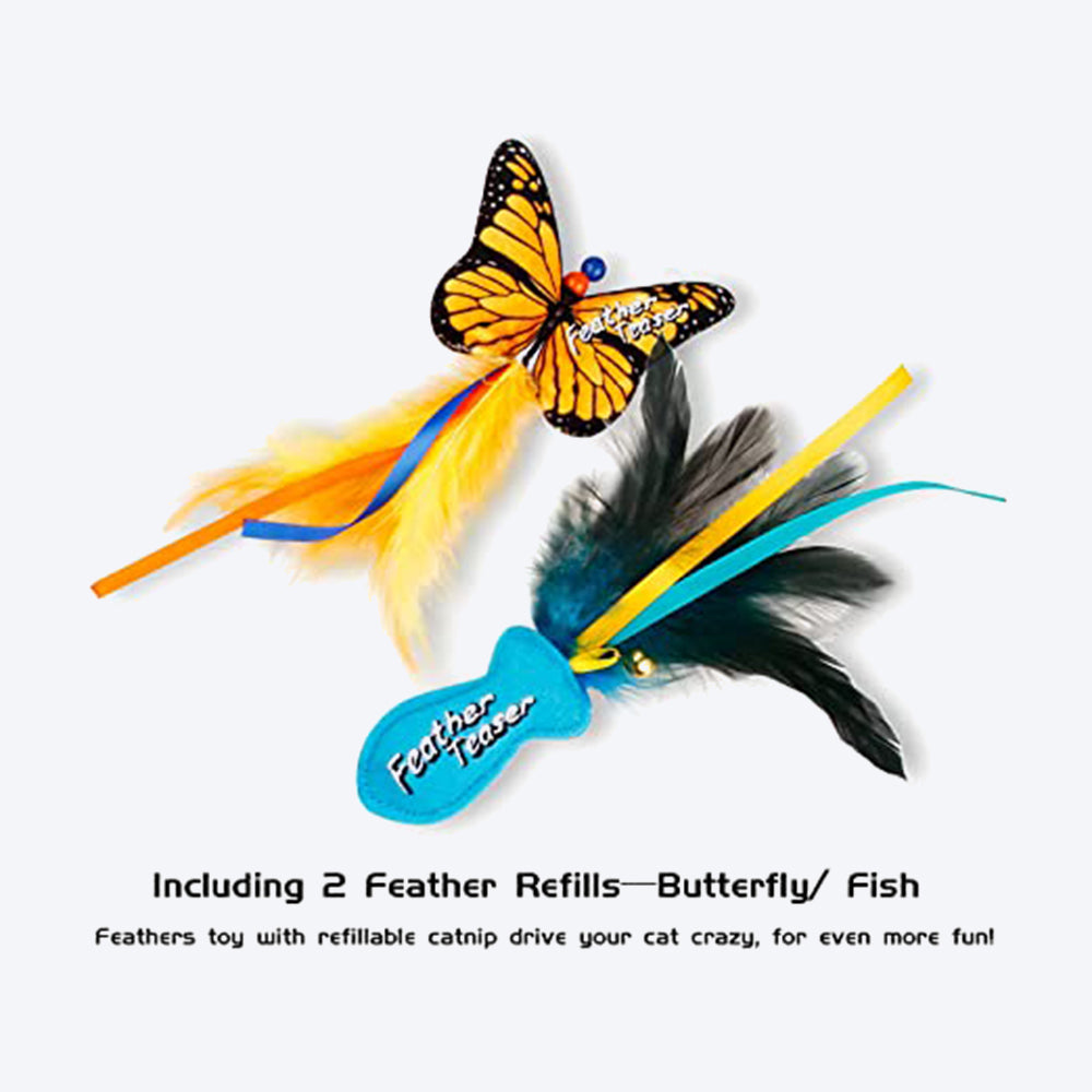 GiGwi Feather Teaser Fish And Butterfly Flexible Rod With Crinkle Paper And Catnip Cat Toy - Heads Up For Tails