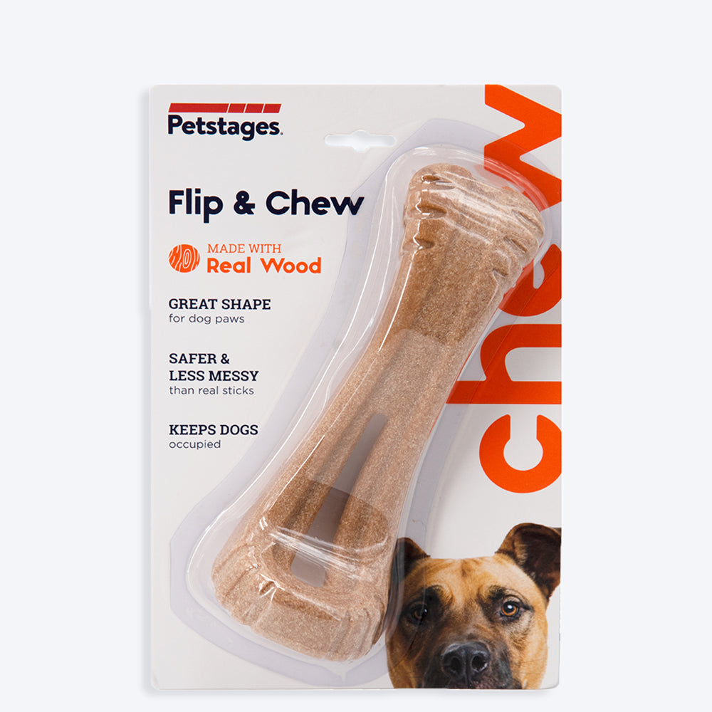 Petstages Dogwood Flip and Chew Dog Toy Bone - Brown - M - Heads Up For Tails