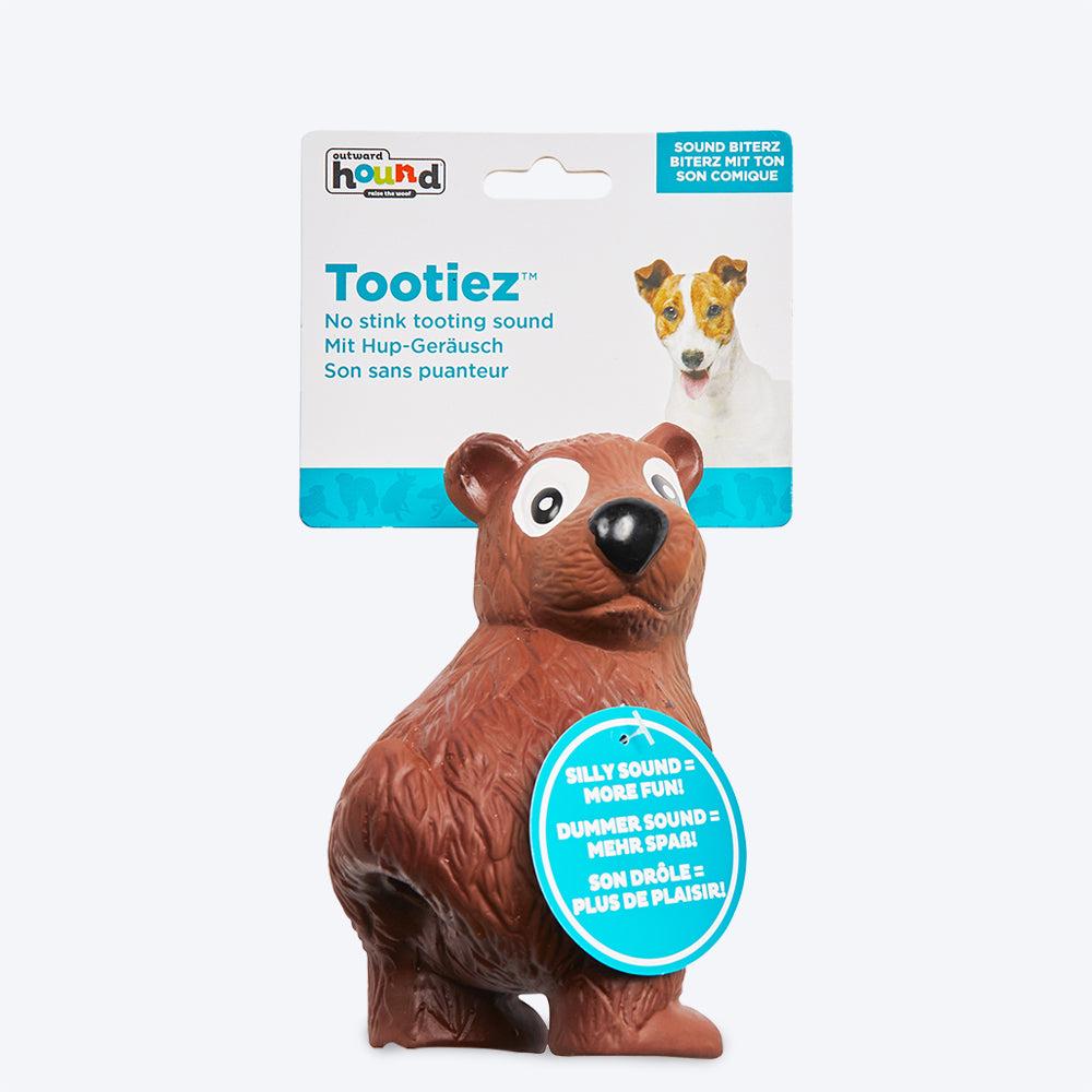 Outward Hound Tootiez Bear Slide Latex Interactive Dog Toy - Brown - Heads Up For Tails