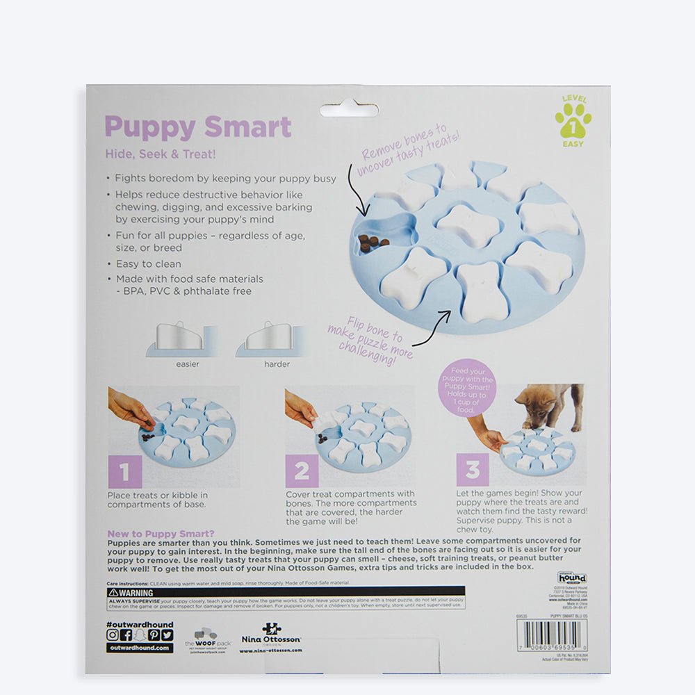 Outward Hound Puppy Smart Interactive Treat Puzzle Dog Toy - Blue - Heads Up For Tails