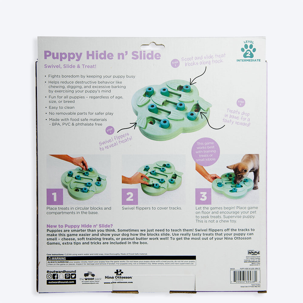 Outward Hound Puppy Hide N Slide Interactive Treat Puzzle Dog Toy - Heads Up For Tails