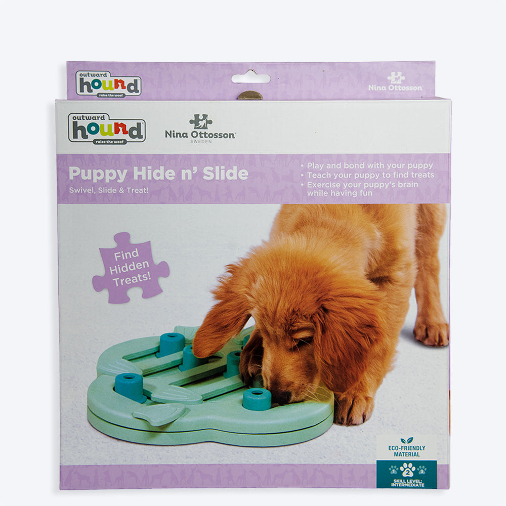 Outward Hound Puppy Hide N Slide Interactive Treat Puzzle Dog Toy - Heads Up For Tails