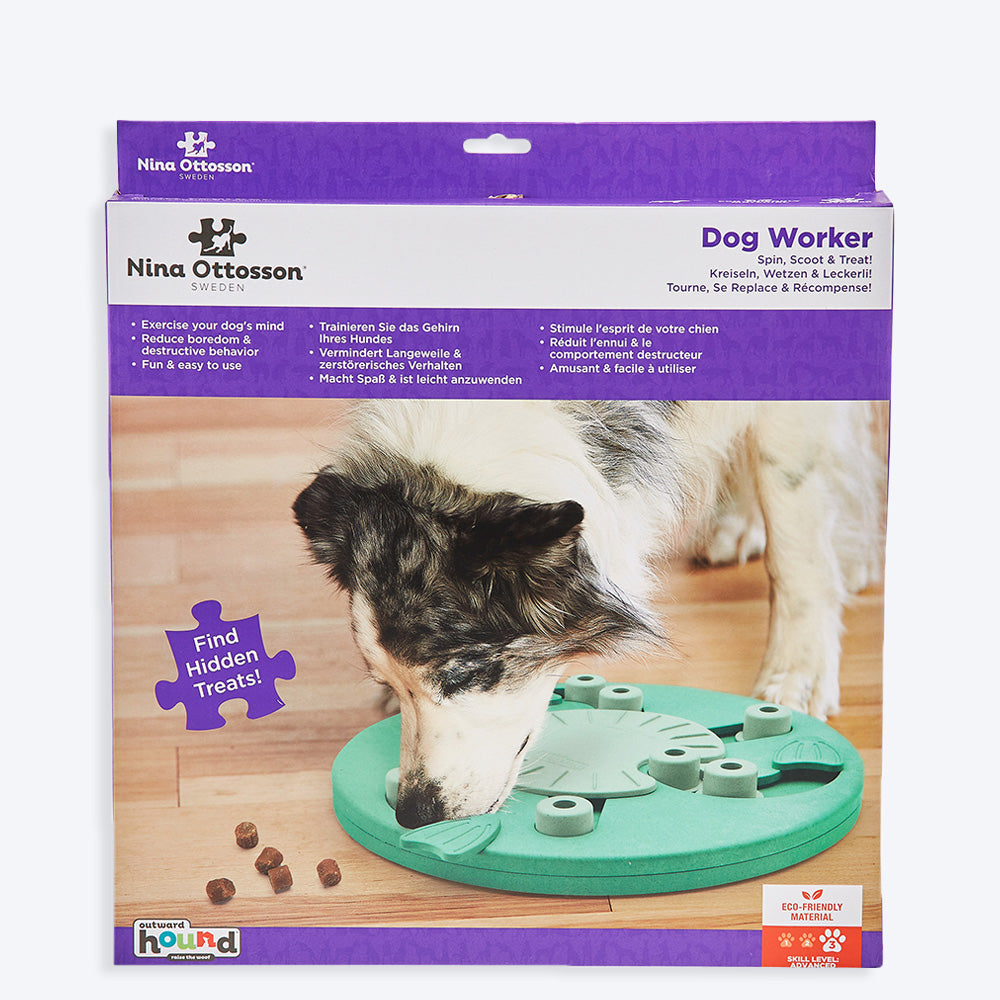 Outward Hound Dog Worker Interactive Treat Puzzle Dog Toy - Green - Heads Up For Tails