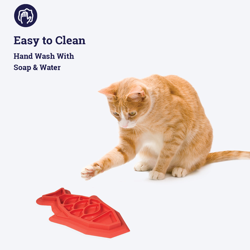 Petstages Fishie Fun Feed Mat Cat Slow Feeder - Pink - Heads Up For Tails