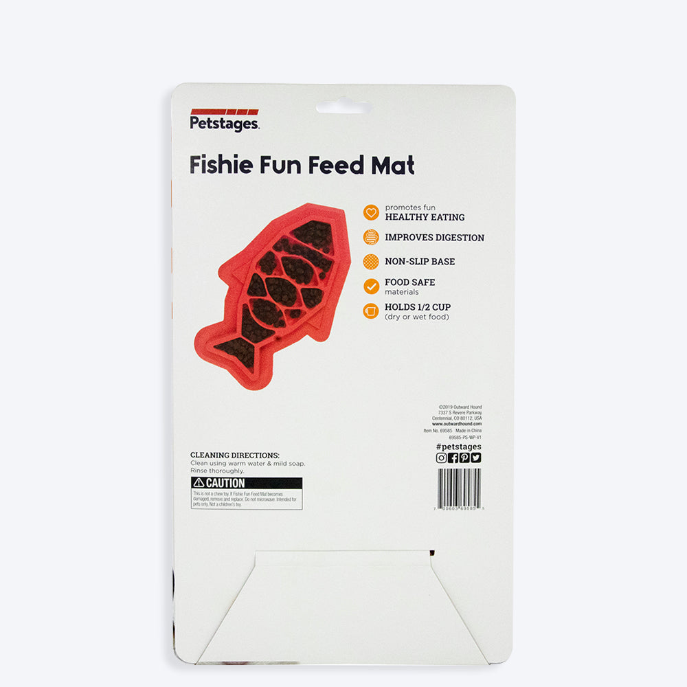 Petstages Fishie Fun Feed Mat Cat Slow Feeder - Pink - Heads Up For Tails