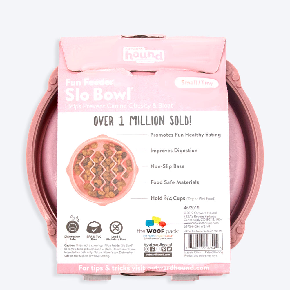 Outward Hound Slow Fun Feeder Slow Dog Bowl - Pink - Heads Up For Tails