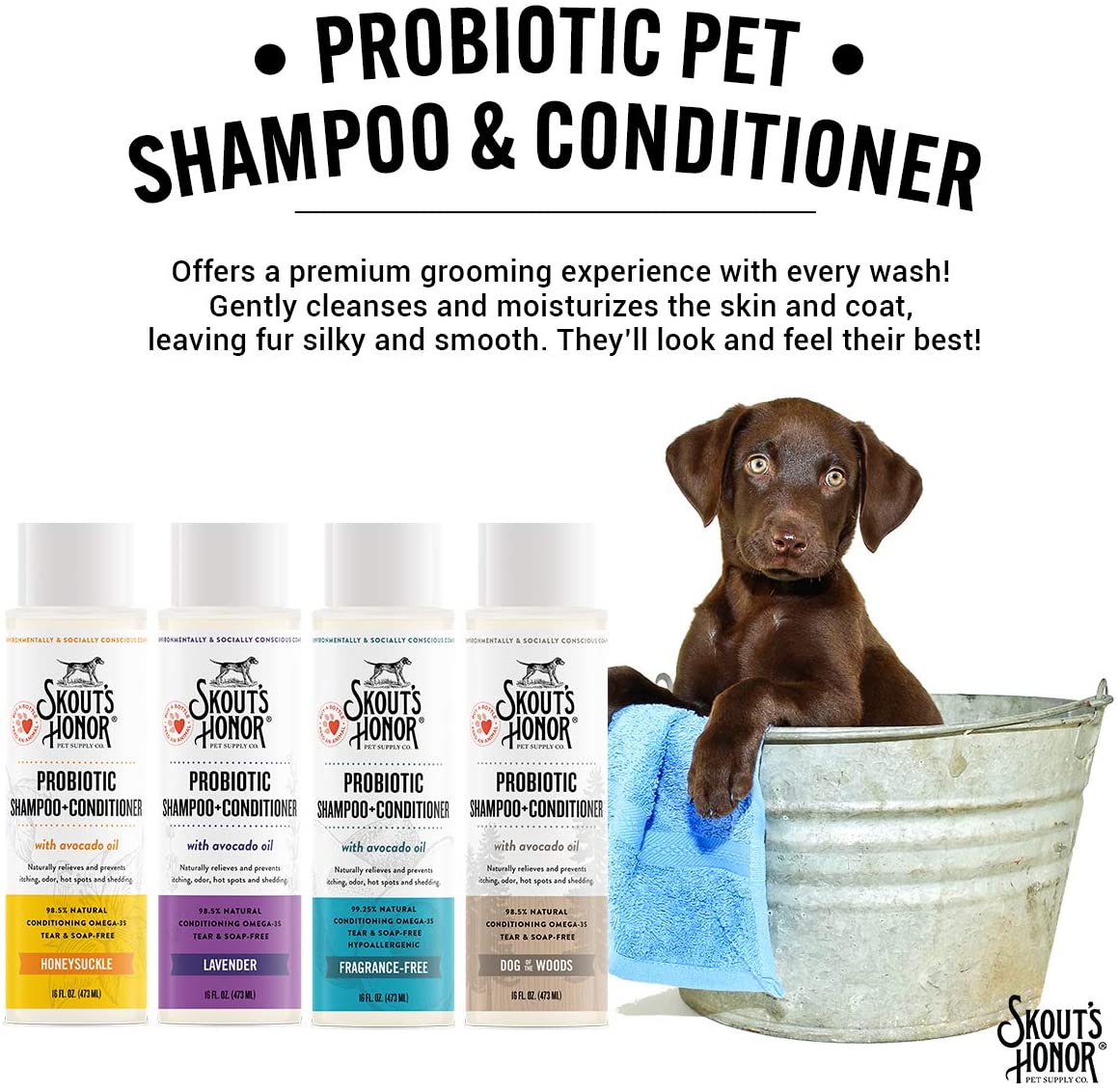 Skout's Honor Probiotic 2 in 1 Shampoo & Conditioner For Dogs & Cats - Honeysuckle - 473 ml - Heads Up For Tails