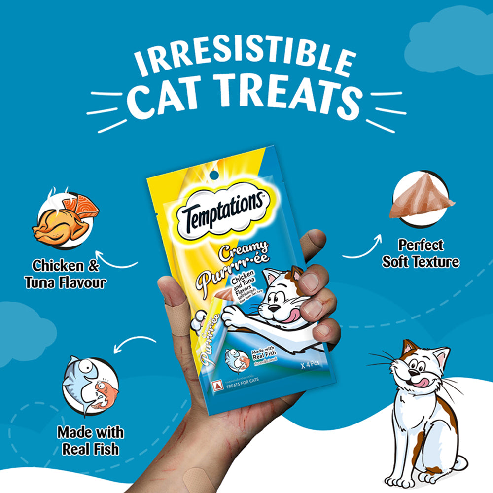 Temptations Creamy Purrrr-ee Cat Treats, Chicken & Tuna Flavors - Heads Up For Tails