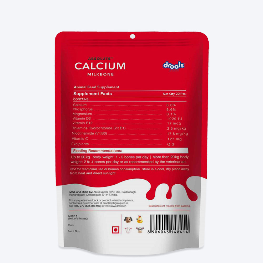 Drools Absolute Calcium Bone Pouch For Dogs - 190 g - Heads Up For Tails