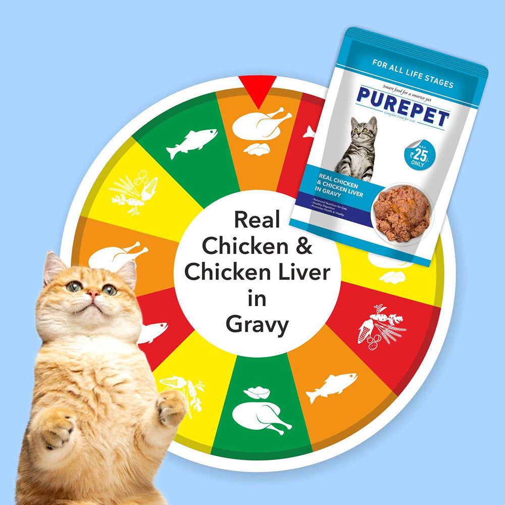Purepet Real Chicken and Chicken Liver in Gravy Wet Cat Food - 70g - Heads Up For Tails