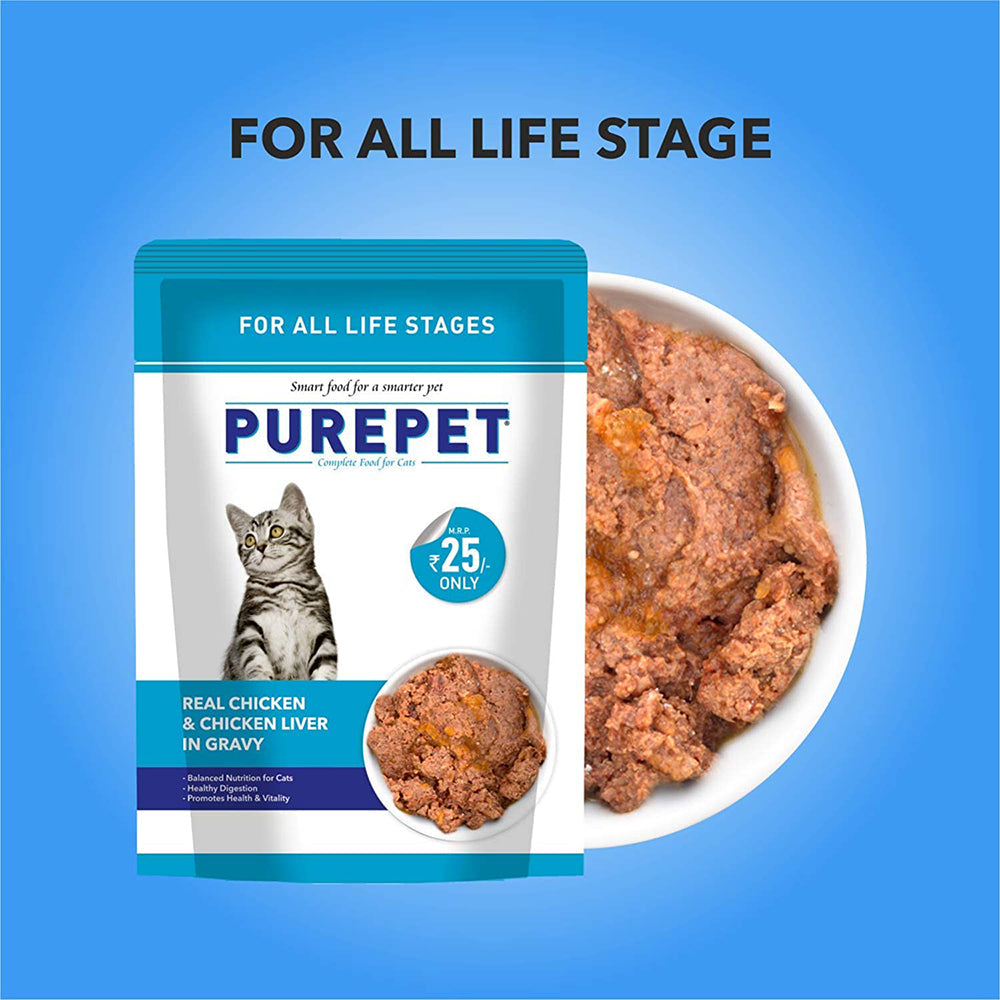 Purepet Real Chicken and Chicken Liver in Gravy Wet Cat Food 70g Packs