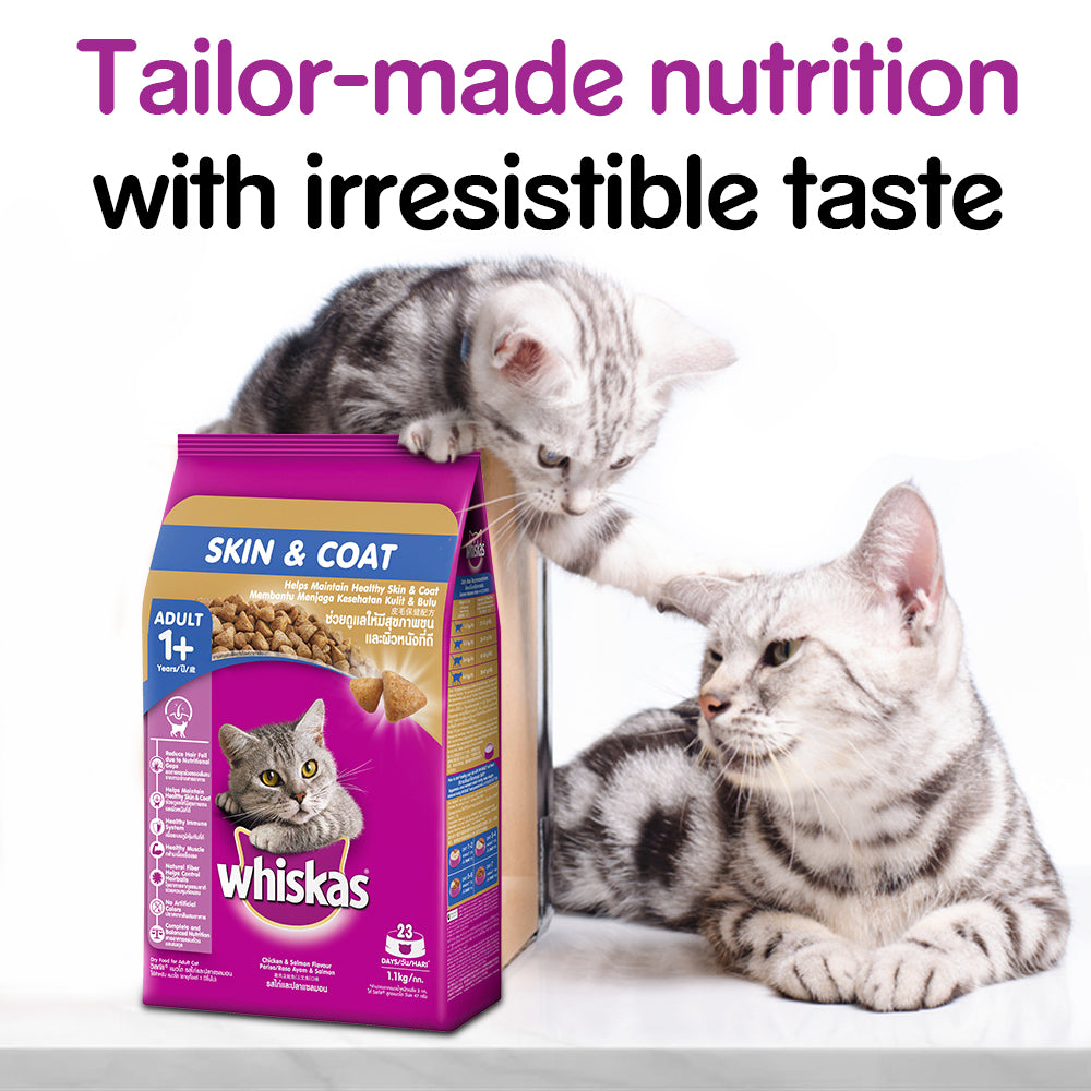 Whiskas Dry Cat Food for Adult Cats (1+ Years) For Healthy Skin & Coat - Heads Up For Tails