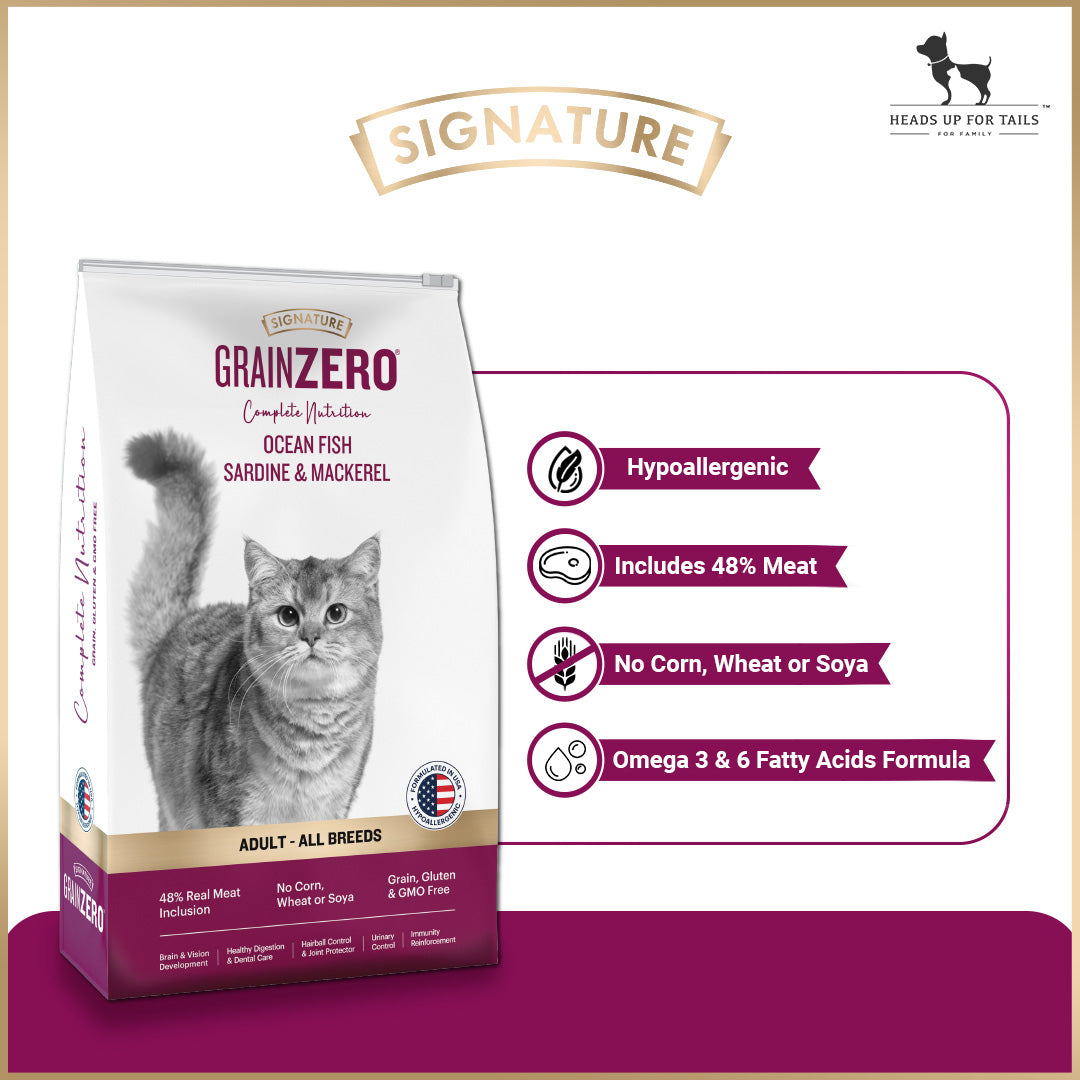 Signature Grain Zero Adult Dry Cat Food - All Breed Formula - 1.2 kg - Heads Up For Tails