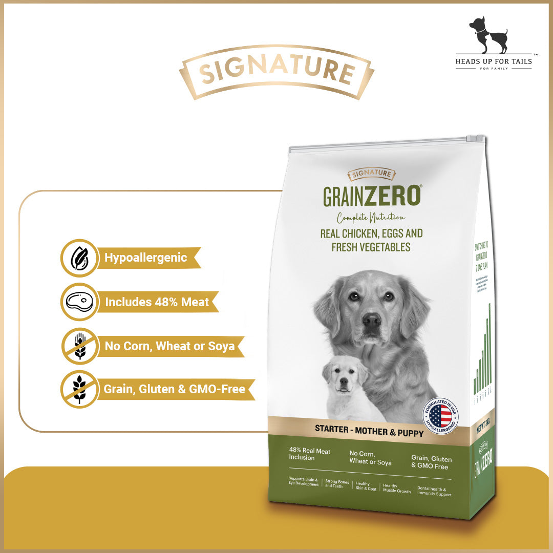 Signature Grain Zero Starter Food For Mother & Puppy - All Breed Formula - Heads Up For Tails