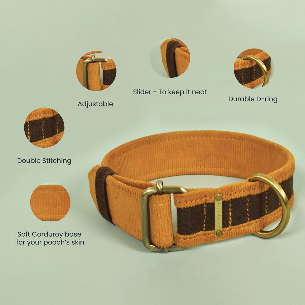 IndieGood Matching Corduroy Dog Collar & Bracelet Set For Humans - Brown - Heads Up For Tails