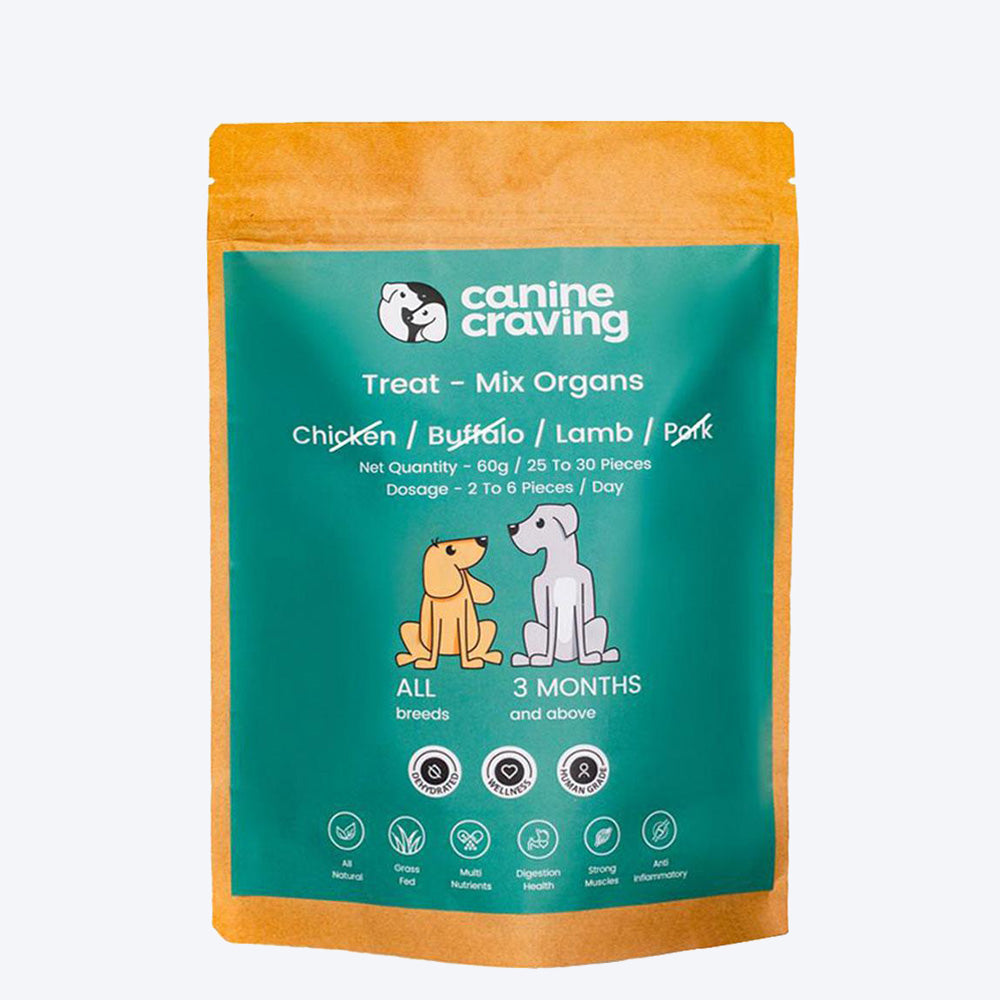Canine Craving Dehydrated Herb Grass-fed Lamb Mix Organs Dog Treat - 60 g - Heads Up For Tails