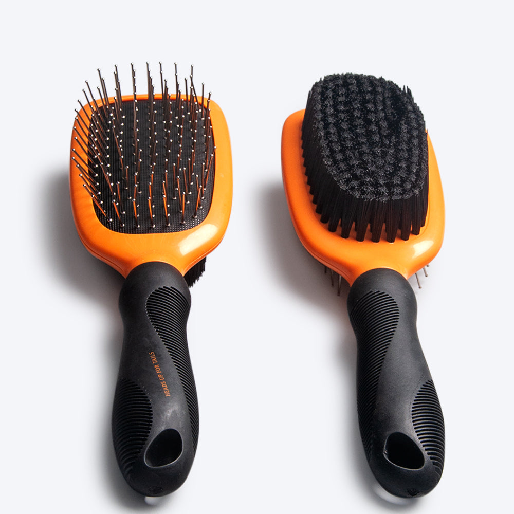 HUFT Double Sided Brush for Dogs & Cats - Orange - Heads Up For Tails