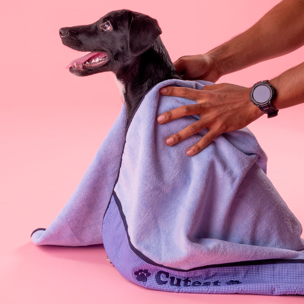 HUFT Cutest Microfiber Towel For Puppy & Kitten - Light Blue - Heads Up For Tails