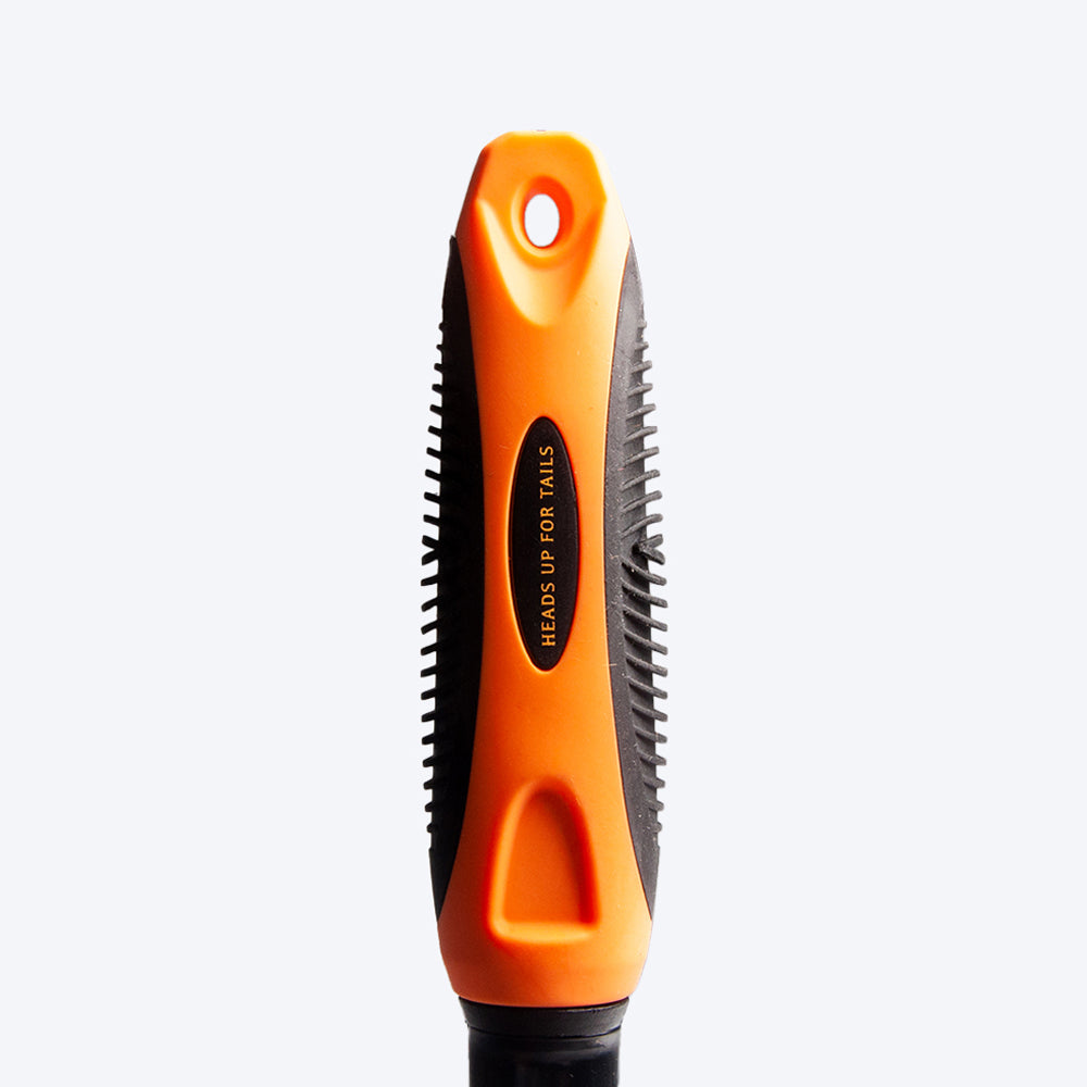 HUFT Double Sided Steel Comb for Cats & Dogs - Orange - Heads Up For Tails