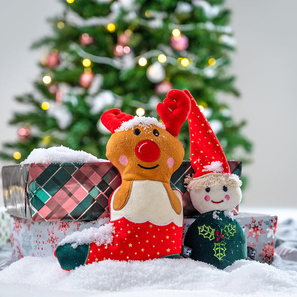 HUFT Rudolph Cuddle Dog Toy (Red and Green) - Heads Up For Tails