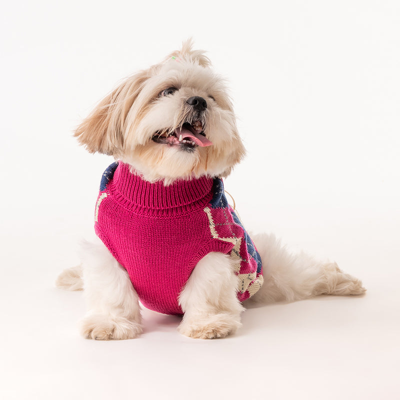 HUFT Argyle Pet Sweater - Pink/Cream - Heads Up For Tails