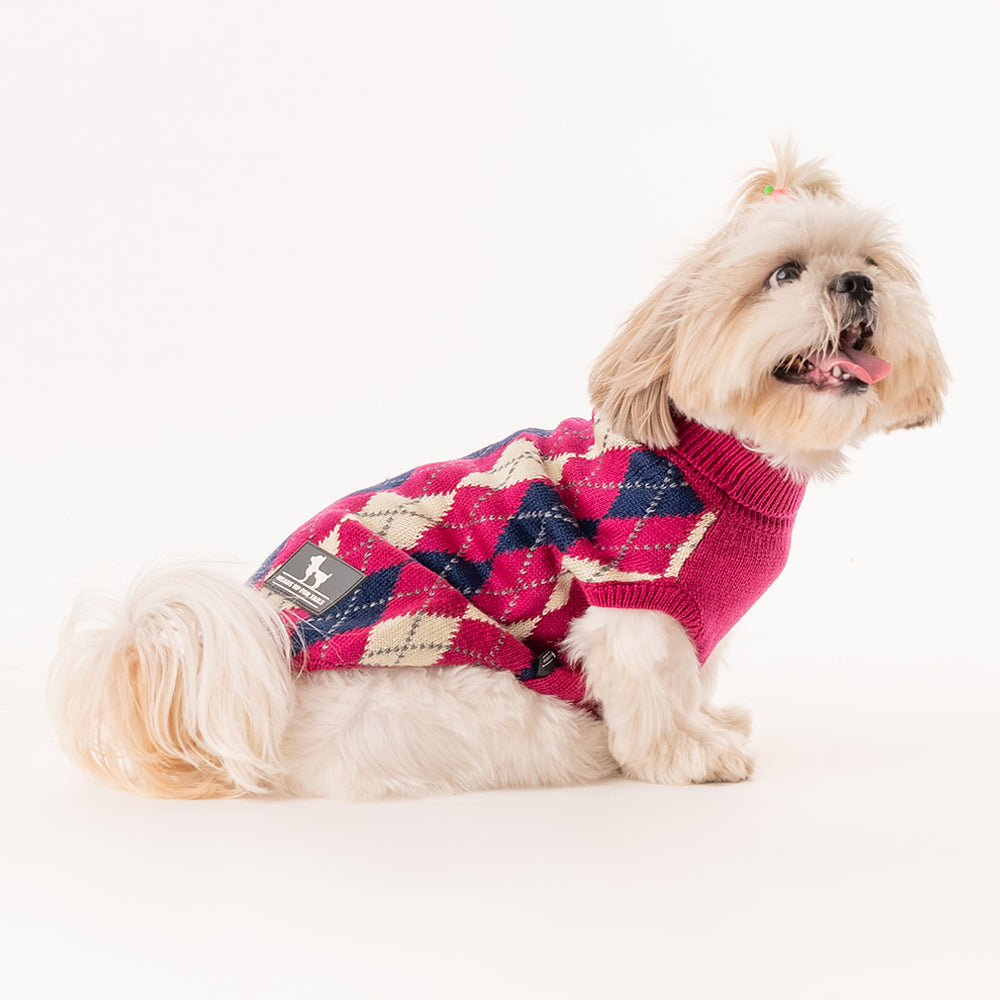 HUFT Argyle Pet Sweater - Pink/Cream - Heads Up For Tails