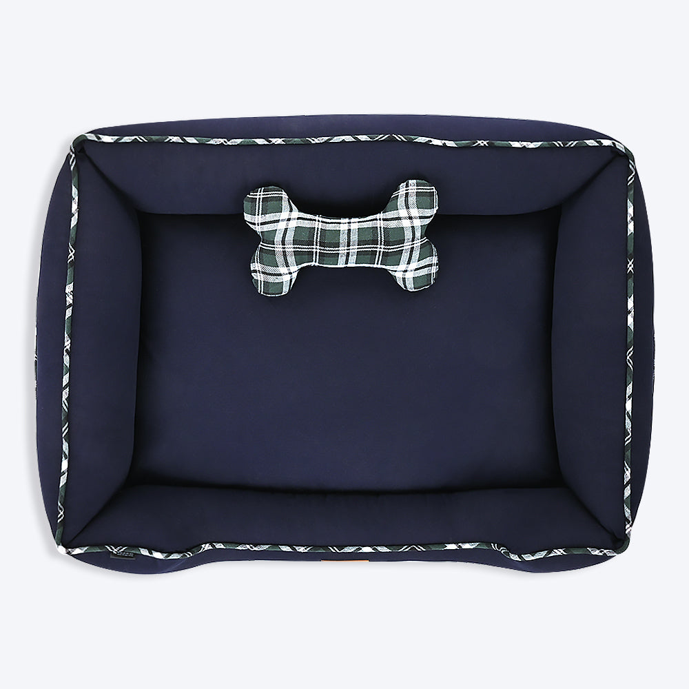 HUFT Classic Checks Lounger Dog Bed - Navy and Green - Heads Up For Tails