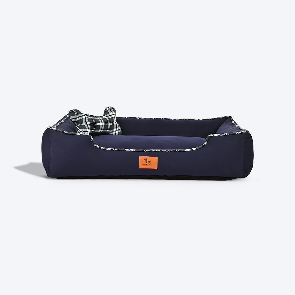 HUFT Classic Checks Lounger Dog Bed - Navy and Green - Heads Up For Tails