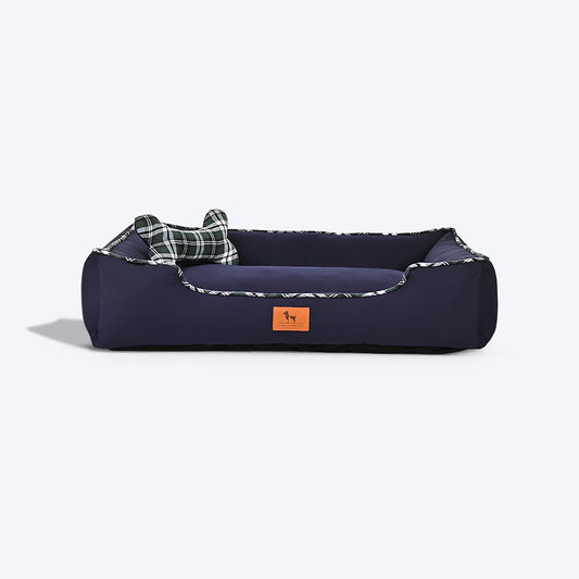 HUFT Classic Checks Lounger Dog Bed - Navy and Green - Heads Up For Tails