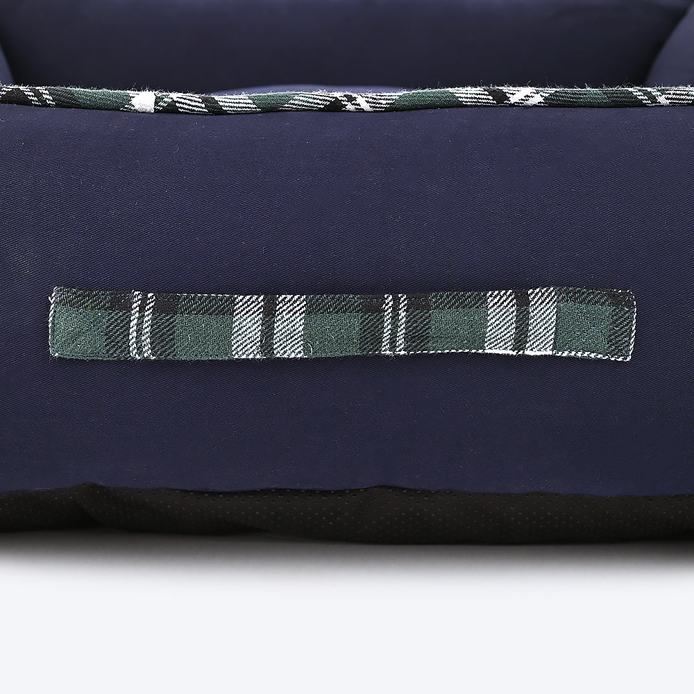 HUFT Classic Checks Lounger Dog Bed - Navy and Green - Heads Up For Tails