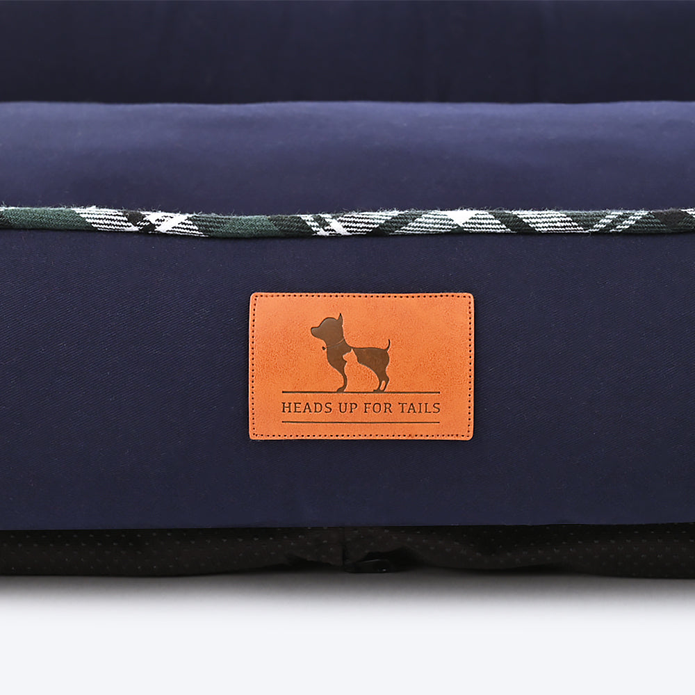 HUFT Classic Checks Lounger Dog Bed - Navy and Green - Heads Up For Tails