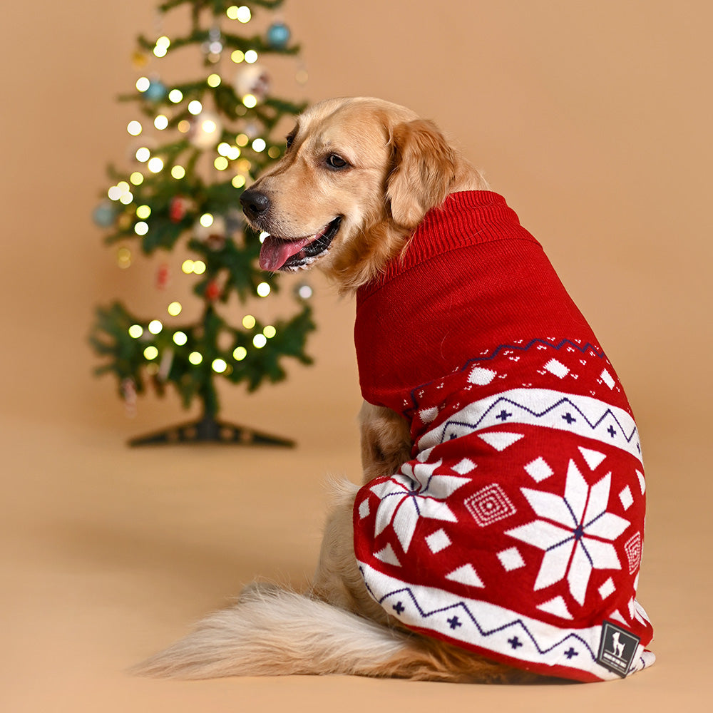HUFT Snowflake Dog Sweater - Red - Heads Up For Tails