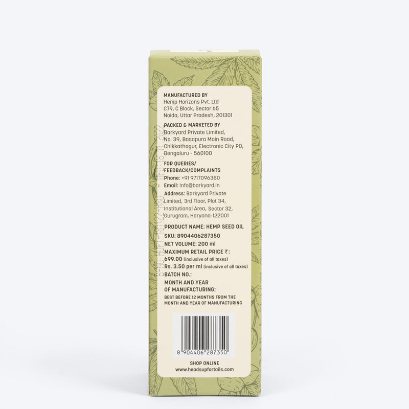 HUFT Cold Pressed Hemp Seed Oil For Dogs and Cats - 200 ml - Heads Up For Tails