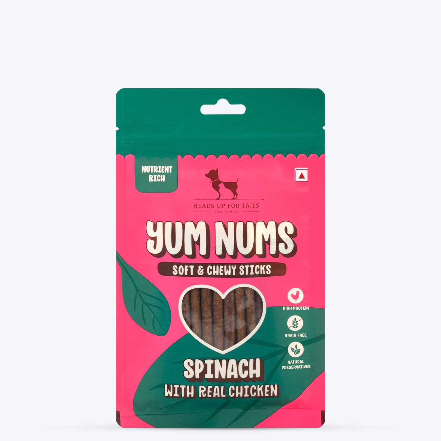 HUFT Yum Nums Soft & Chewy Sticks Spinach With Real Chicken Treat For Dogs - 75 g - Heads Up For Tails
