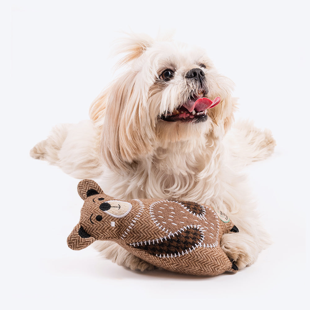 Paws For Earth Wool Felt Huggy Bear Plush Toy For Dogs - Brown - Heads Up For Tails