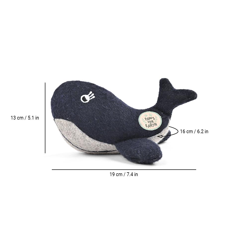 Paws For Earth Wool Felt Whale Plush Toy For Dogs - Navy & Grey - Heads Up For Tails