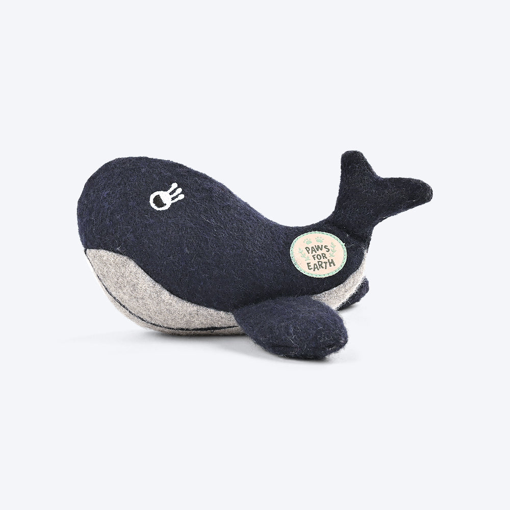 Paws For Earth Wool Felt Whale Plush Toy For Dogs - Navy & Grey - Heads Up For Tails