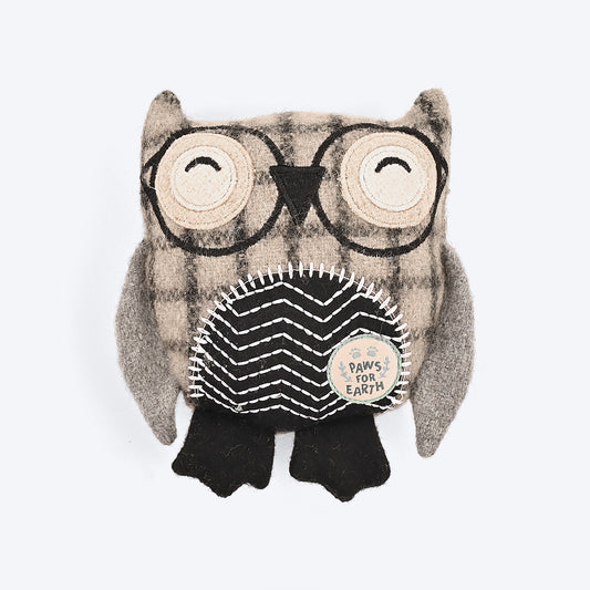Paws For Earth Wool Felt Owl Plush Toy For Dogs - Light Grey & Black - Heads Up For Tails