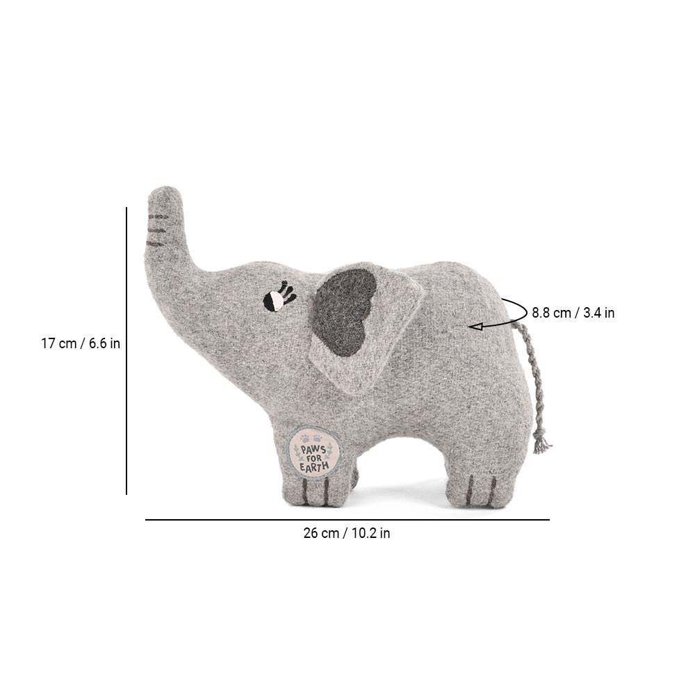 Paws For Earth Wool Felt Elephant Plush Toy For Dogs - Grey - Heads Up For Tails