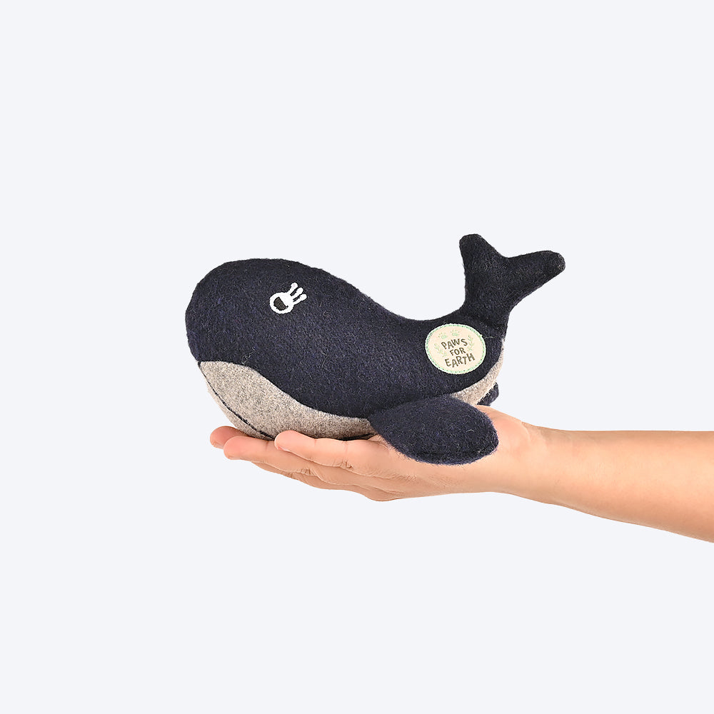 Paws For Earth Wool Felt Whale Plush Toy For Dogs - Navy & Grey - Heads Up For Tails