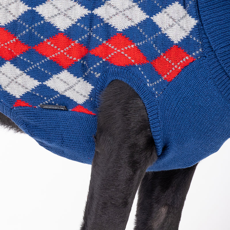 HUFT Argyle Pet Sweater - Red/Blue - Heads Up For Tails