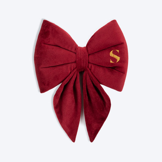 HUFT Personalised Luxe Velvet Dog Bow Tie - Maroon - Heads Up For Tails