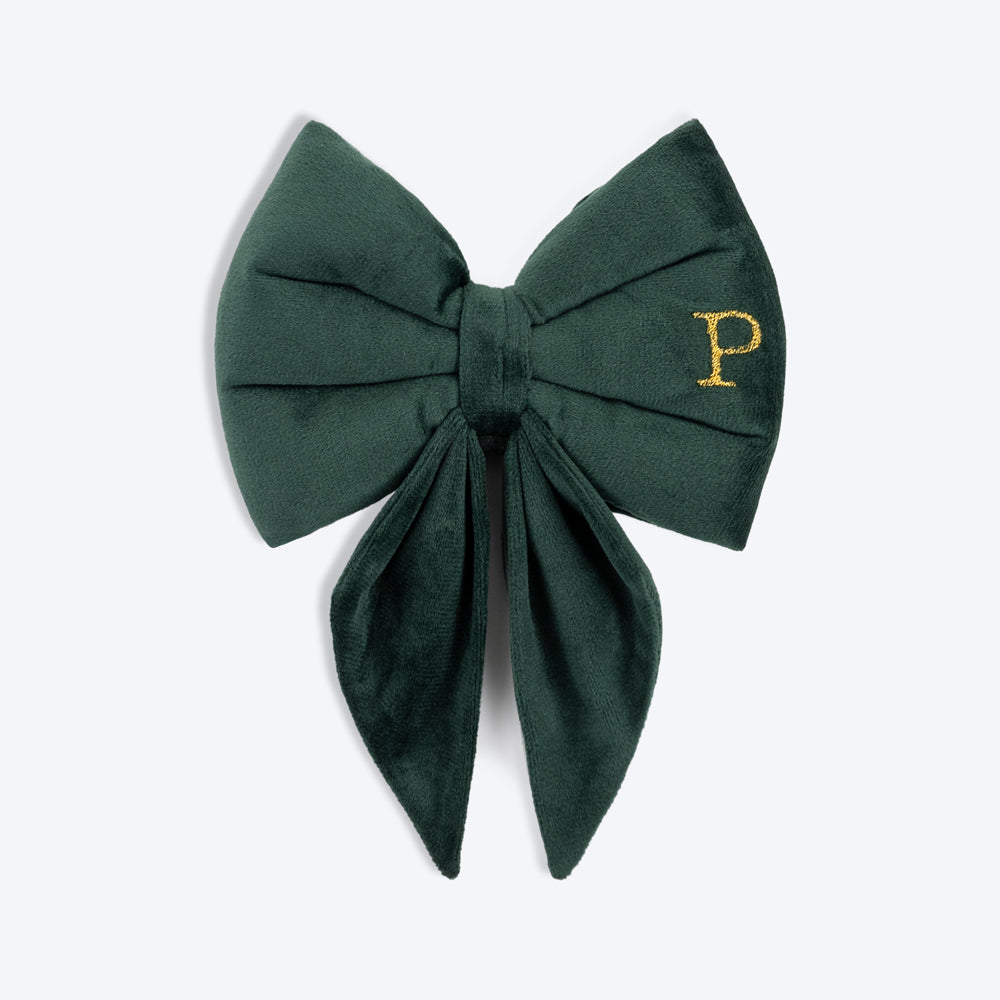 HUFT Personalised Luxe Velvet Dog Bow Tie - Dark Green - Heads Up For Tails