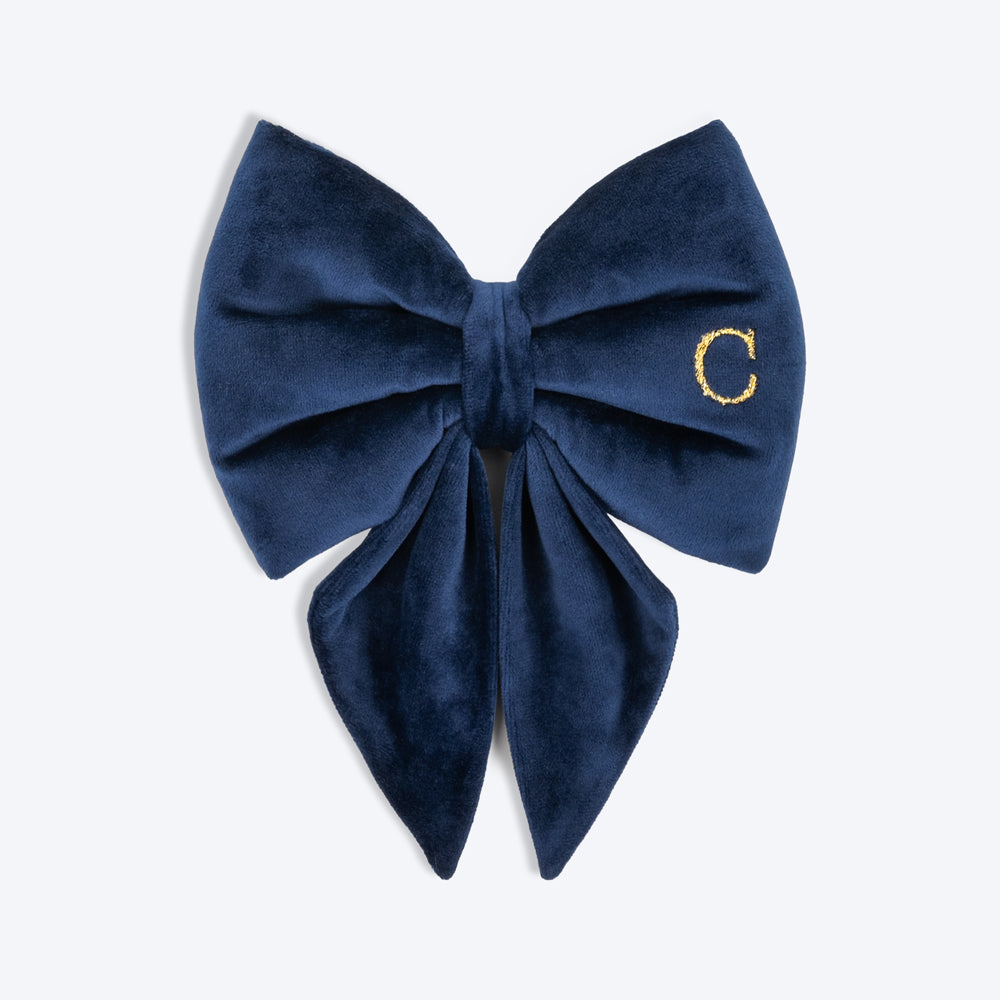 HUFT Personalised Luxe Velvet Dog Bow Tie - Dark Navy - Heads Up For Tails