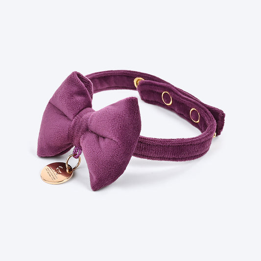 HUFT Luxe Velvet Cat Bow Tie With Strap - Purple - Heads Up For Tails