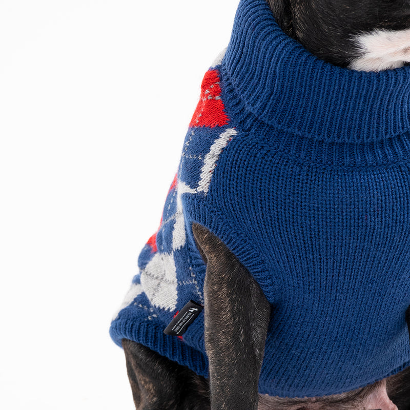 HUFT Argyle Pet Sweater - Red/Blue - Heads Up For Tails
